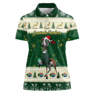 Custom South Africa Rugby Christmas Women Polo Shirt Geseende Kersfees Springboks African Pattern