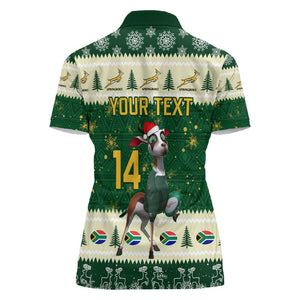 Custom South Africa Rugby Christmas Women Polo Shirt Geseende Kersfees Springboks African Pattern