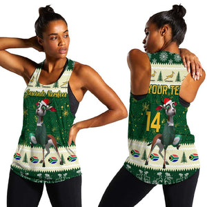 Custom South Africa Rugby Christmas Women Racerback Tank Geseende Kersfees Springboks African Pattern