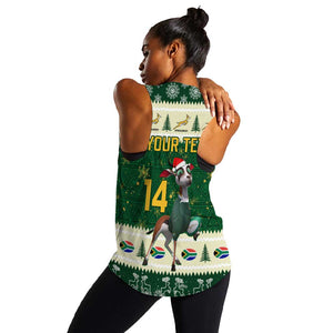 Custom South Africa Rugby Christmas Women Racerback Tank Geseende Kersfees Springboks African Pattern