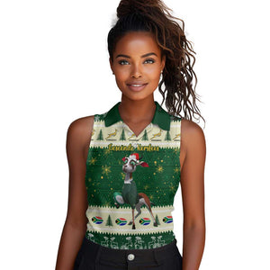 Custom South Africa Rugby Christmas Women Sleeveless Polo Shirt Geseende Kersfees Springboks African Pattern