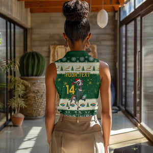 Custom South Africa Rugby Christmas Women Sleeveless Polo Shirt Geseende Kersfees Springboks African Pattern