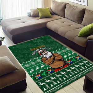 Personalised South Africa Christmas Area Rug Cool Santa Claus With South African Map