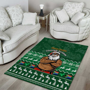 Personalised South Africa Christmas Area Rug Cool Santa Claus With South African Map