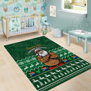 Personalised South Africa Christmas Area Rug Cool Santa Claus With South African Map