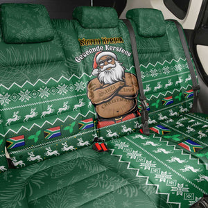 Personalised South Africa Christmas Back Car Seat Cover Cool Santa Claus With South African Map