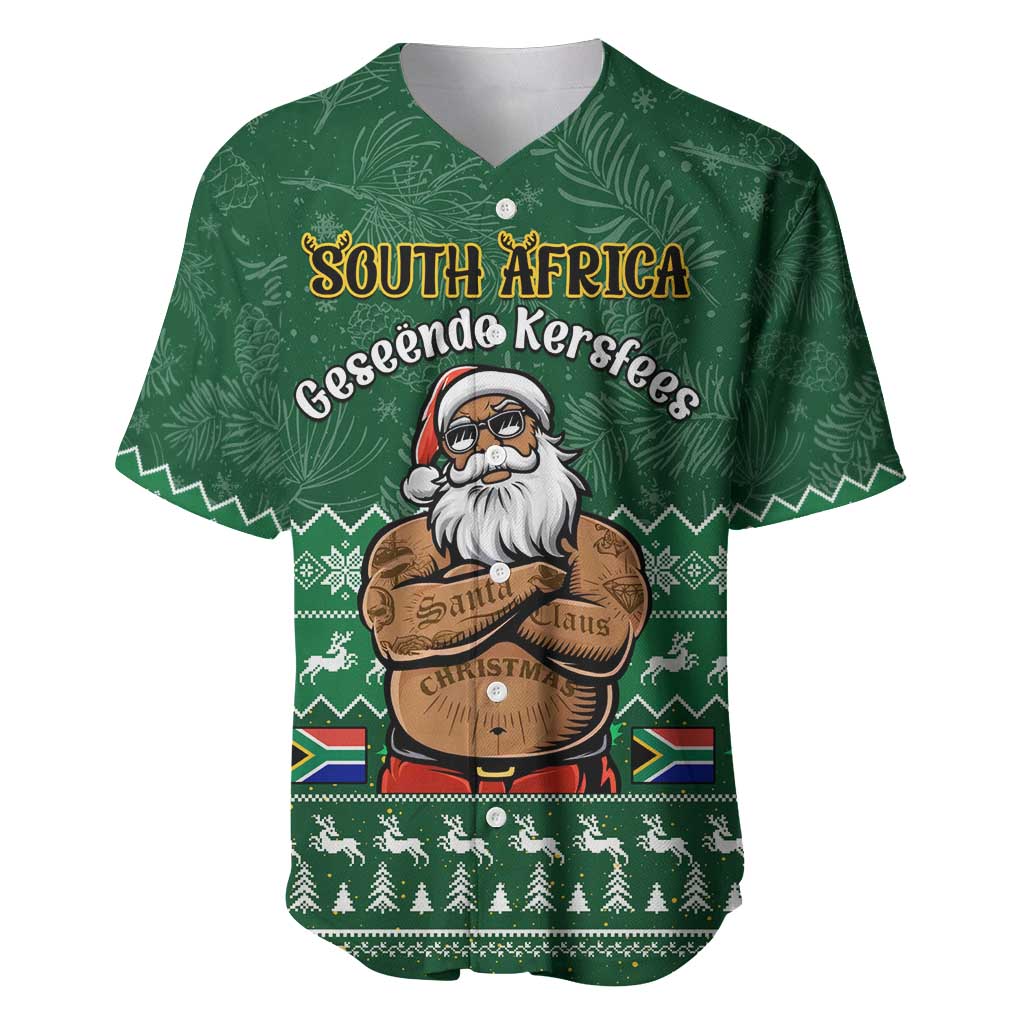 Personalised South Africa Christmas Baseball Jersey Cool Santa Claus With South African Map