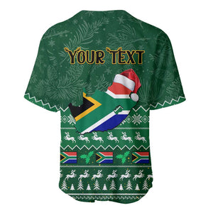 Personalised South Africa Christmas Baseball Jersey Cool Santa Claus With South African Map