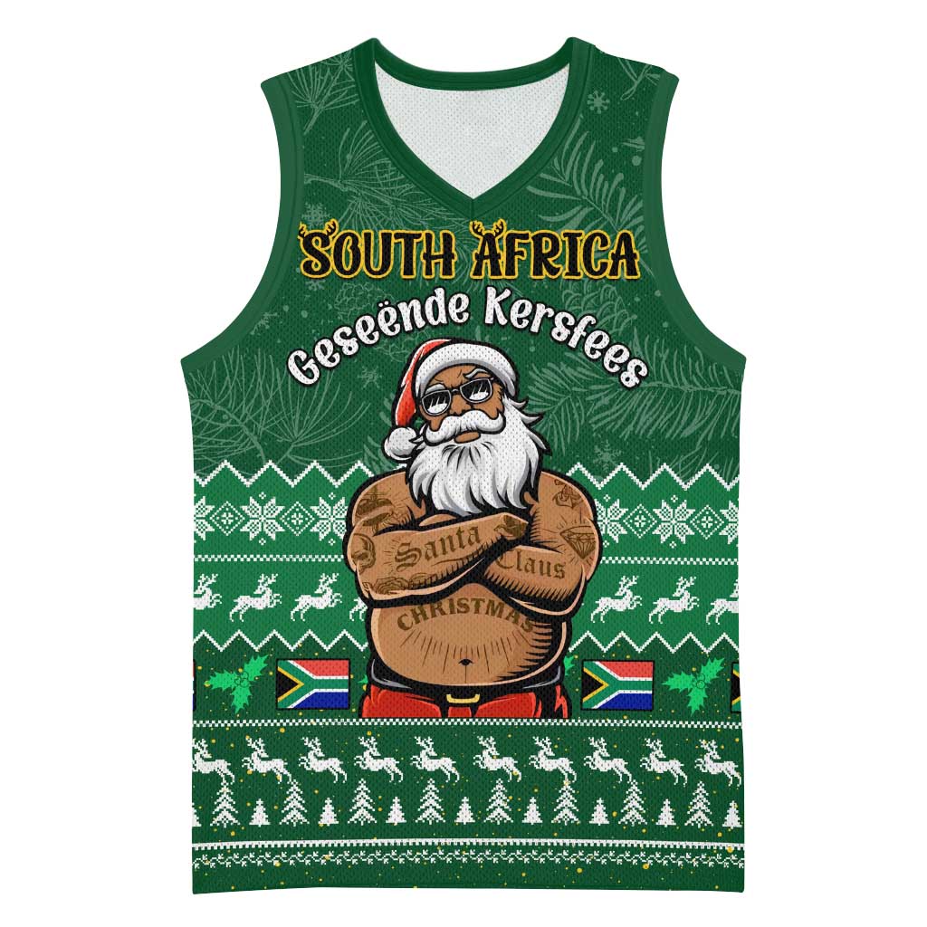 Personalised South Africa Christmas Basketball Jersey Cool Santa Claus With South African Map LT14