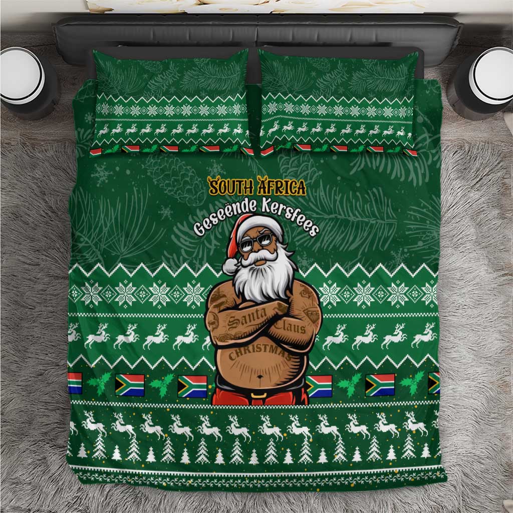 Personalised South Africa Christmas Bedding Set Cool Santa Claus With South African Map