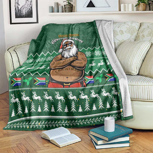 Personalised South Africa Christmas Blanket Cool Santa Claus With South African Map