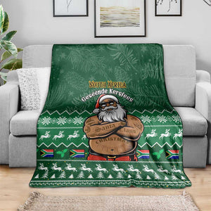 Personalised South Africa Christmas Blanket Cool Santa Claus With South African Map