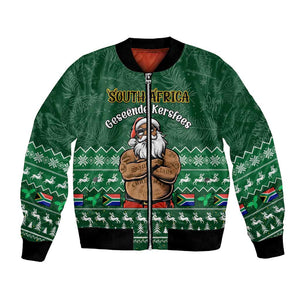 Personalised South Africa Christmas Bomber Jacket Cool Santa Claus With South African Map