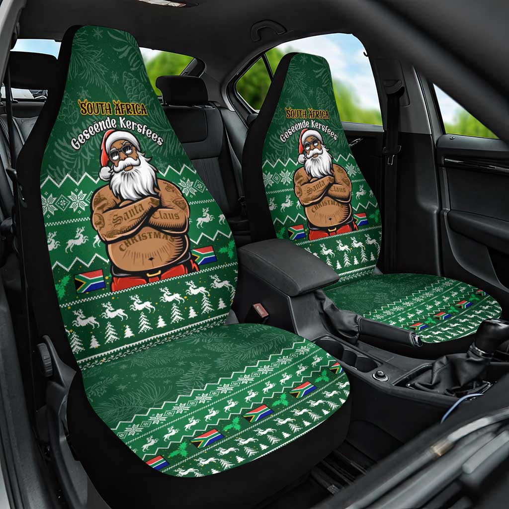 Personalised South Africa Christmas Car Seat Cover Cool Santa Claus With South African Map