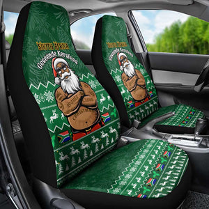 Personalised South Africa Christmas Car Seat Cover Cool Santa Claus With South African Map