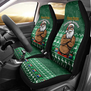 Personalised South Africa Christmas Car Seat Cover Cool Santa Claus With South African Map