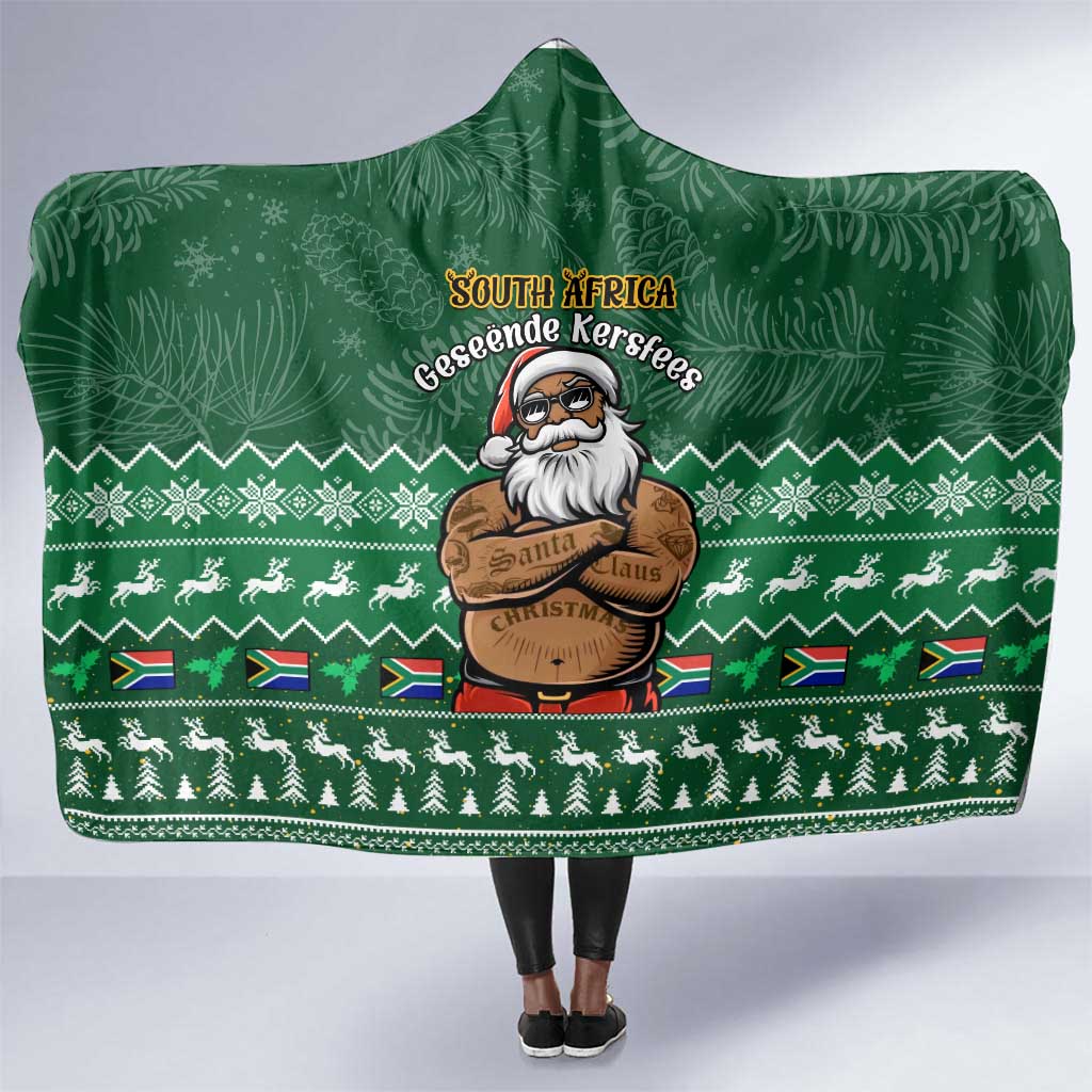 Personalised South Africa Christmas Hooded Blanket Cool Santa Claus With South African Map