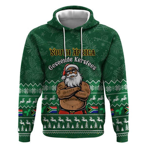 Personalised South Africa Christmas Hoodie Cool Santa Claus With South African Map