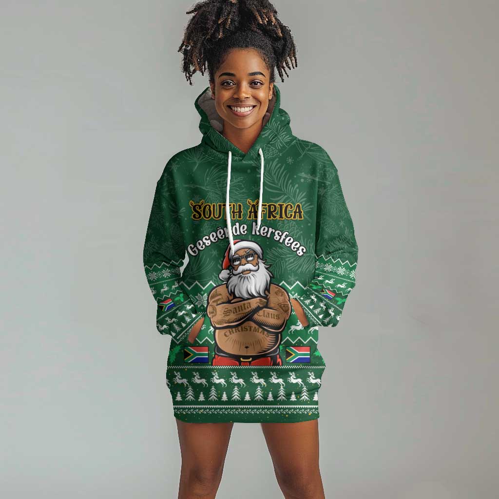 Personalised South Africa Christmas Hoodie Dress Cool Santa Claus With South African Map