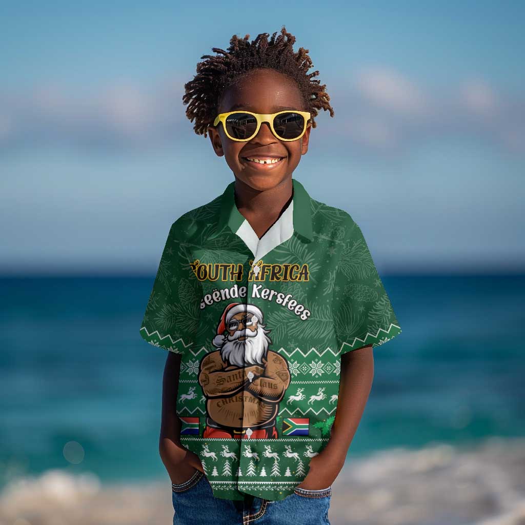 Personalised South Africa Christmas Kid Hawaiian Shirt Cool Santa Claus With South African Map