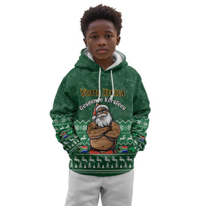 Personalised South Africa Christmas Kid Hoodie Cool Santa Claus With South African Map