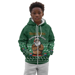 Personalised South Africa Christmas Kid Hoodie Cool Santa Claus With South African Map