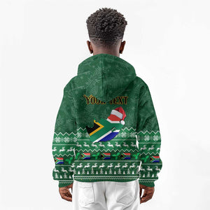 Personalised South Africa Christmas Kid Hoodie Cool Santa Claus With South African Map