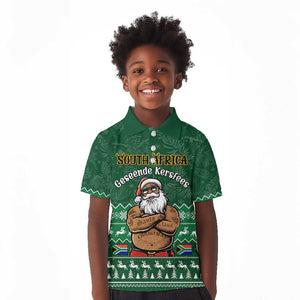 Personalised South Africa Christmas Kid Polo Shirt Cool Santa Claus With South African Map