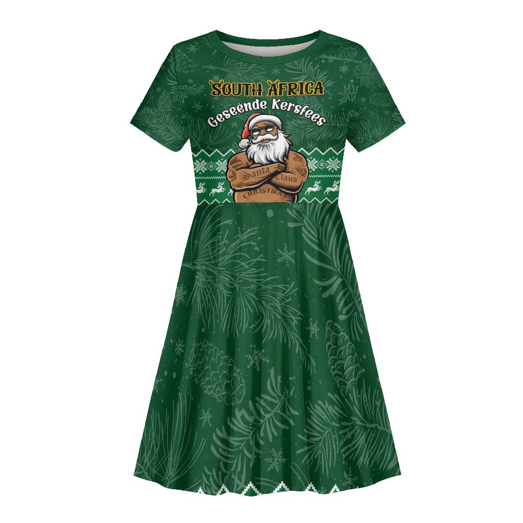 Personalised South Africa Christmas Kid Short Sleeve Dress Cool Santa Claus With South African Map