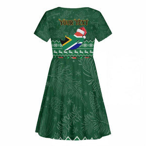 Personalised South Africa Christmas Kid Short Sleeve Dress Cool Santa Claus With South African Map