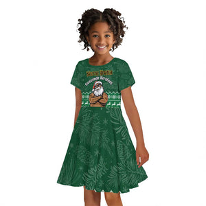 Personalised South Africa Christmas Kid Short Sleeve Dress Cool Santa Claus With South African Map