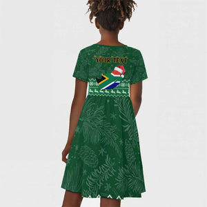 Personalised South Africa Christmas Kid Short Sleeve Dress Cool Santa Claus With South African Map