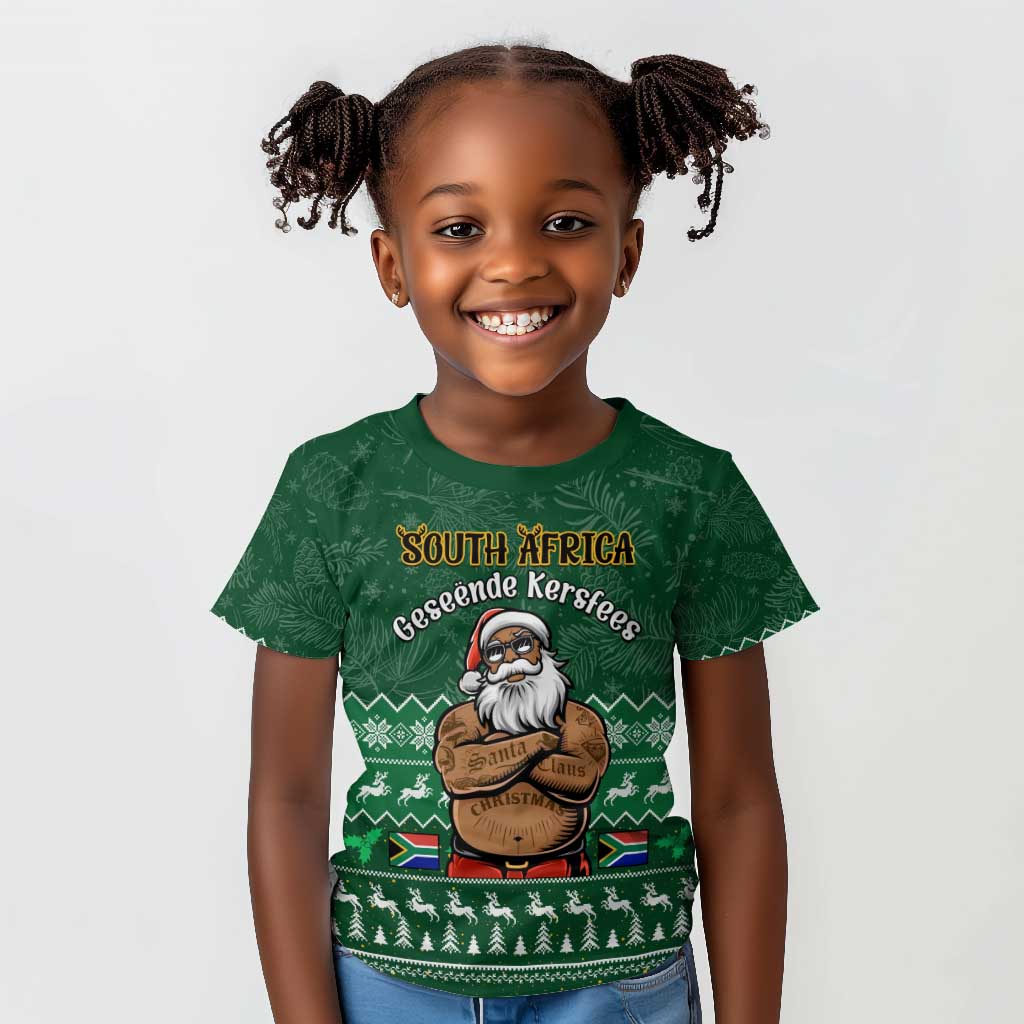 Personalised South Africa Christmas Kid T shirt Cool Santa Claus With South African Map