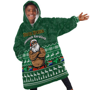 Personalised South Africa Christmas KId Wearable Blanket Hoodie Cool Santa Claus With South African Map