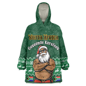 Personalised South Africa Christmas KId Wearable Blanket Hoodie Cool Santa Claus With South African Map