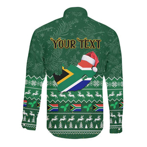 Personalised South Africa Christmas Long Sleeve Button Shirt Cool Santa Claus With South African Map