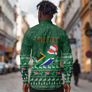 Personalised South Africa Christmas Long Sleeve Button Shirt Cool Santa Claus With South African Map