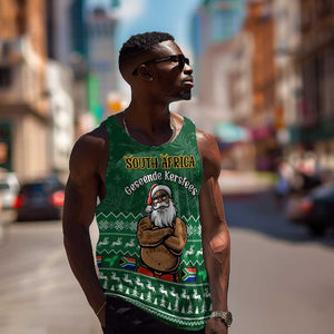 Personalised South Africa Christmas Men Tank Top Cool Santa Claus With South African Map