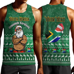 Personalised South Africa Christmas Men Tank Top Cool Santa Claus With South African Map