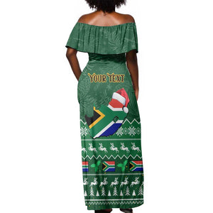 Personalised South Africa Christmas Off Shoulder Maxi Dress Cool Santa Claus With South African Map