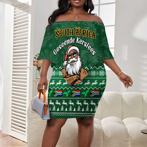 Personalised South Africa Christmas Off Shoulder Short Dress Cool Santa Claus With South African Map LT14