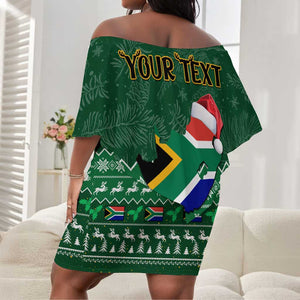 Personalised South Africa Christmas Off Shoulder Short Dress Cool Santa Claus With South African Map LT14