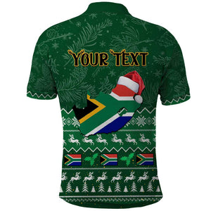 Personalised South Africa Christmas Polo Shirt Cool Santa Claus With South African Map