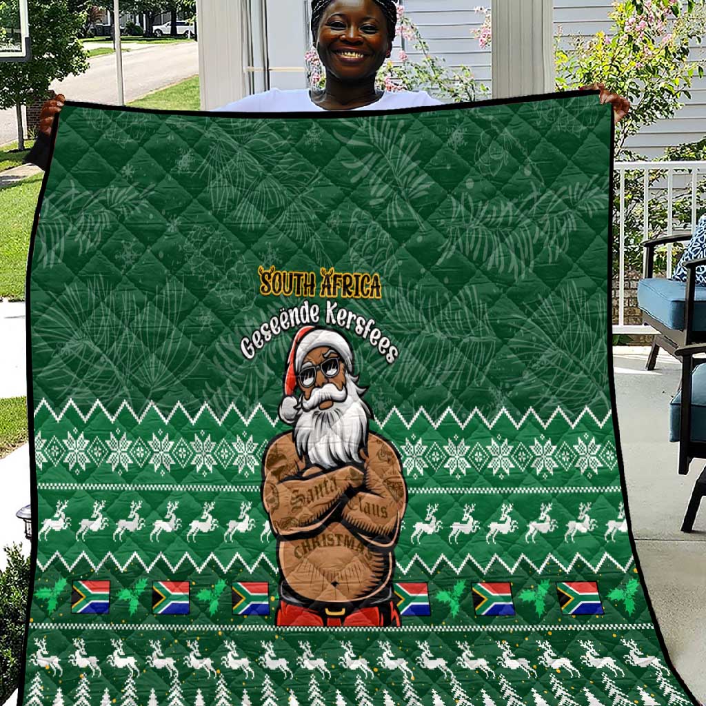 Personalised South Africa Christmas Quilt Cool Santa Claus With South African Map