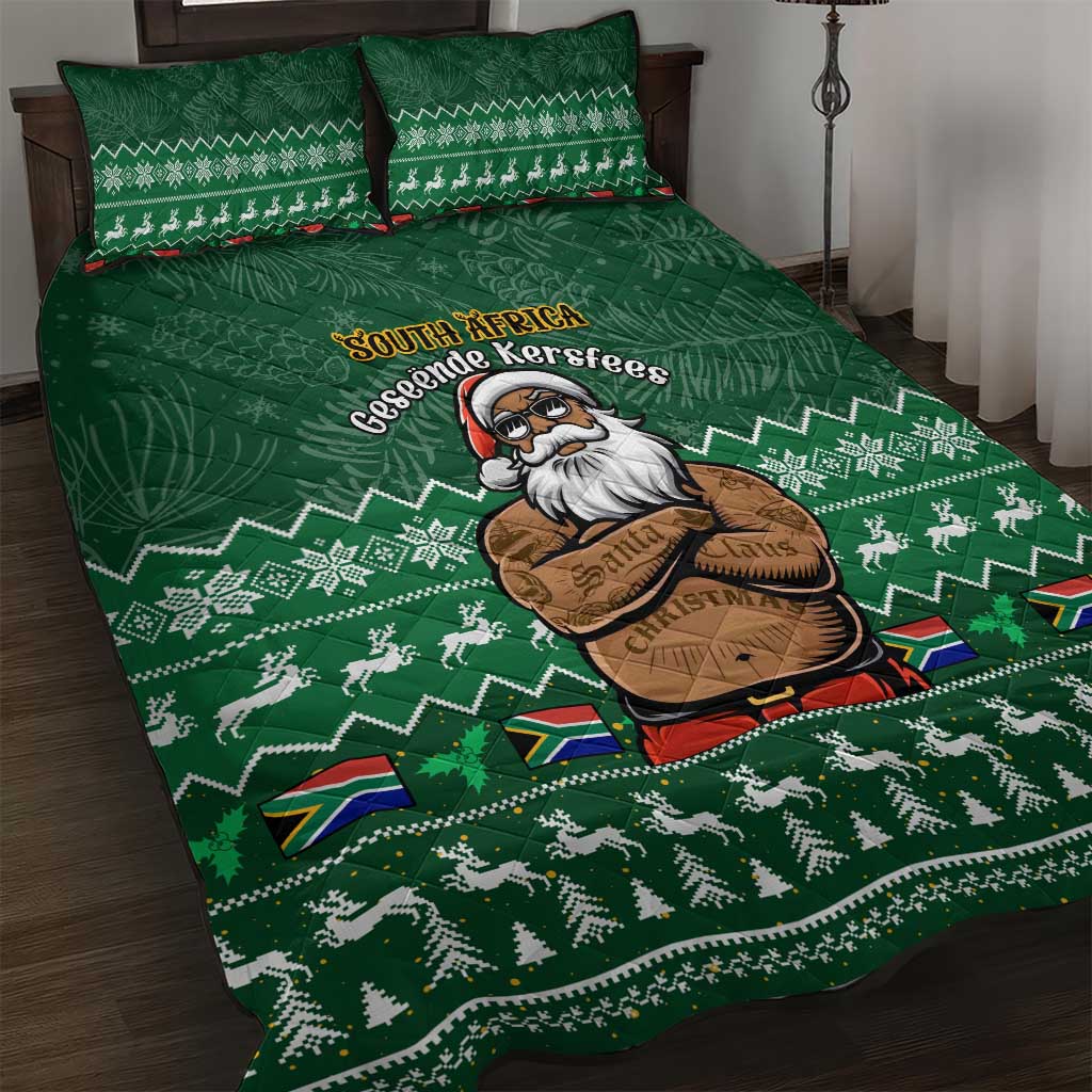 Personalised South Africa Christmas Quilt Bed Set Cool Santa Claus With South African Map