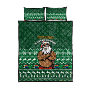 Personalised South Africa Christmas Quilt Bed Set Cool Santa Claus With South African Map