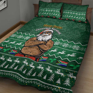 Personalised South Africa Christmas Quilt Bed Set Cool Santa Claus With South African Map