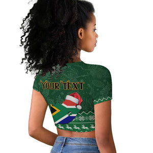 Personalised South Africa Christmas Raglan Cropped T shirt Cool Santa Claus With South African Map