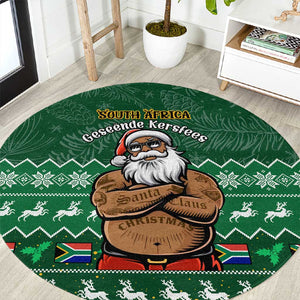 Personalised South Africa Christmas Round Carpet Cool Santa Claus With South African Map