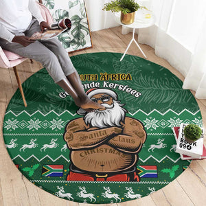 Personalised South Africa Christmas Round Carpet Cool Santa Claus With South African Map